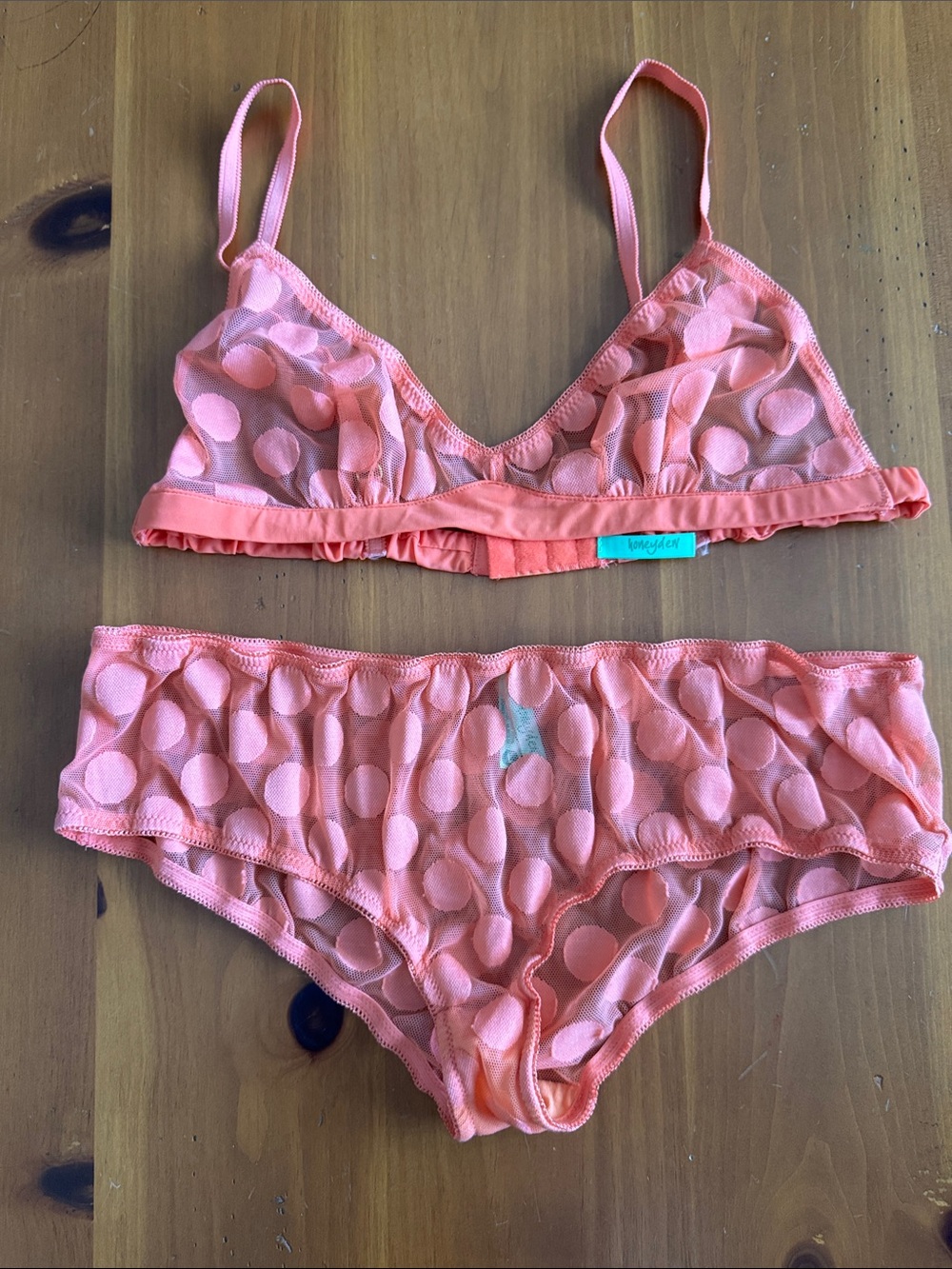 Honeydew Intimates Pink Polka Dot Mesh Bralette & Bikini, new no tag